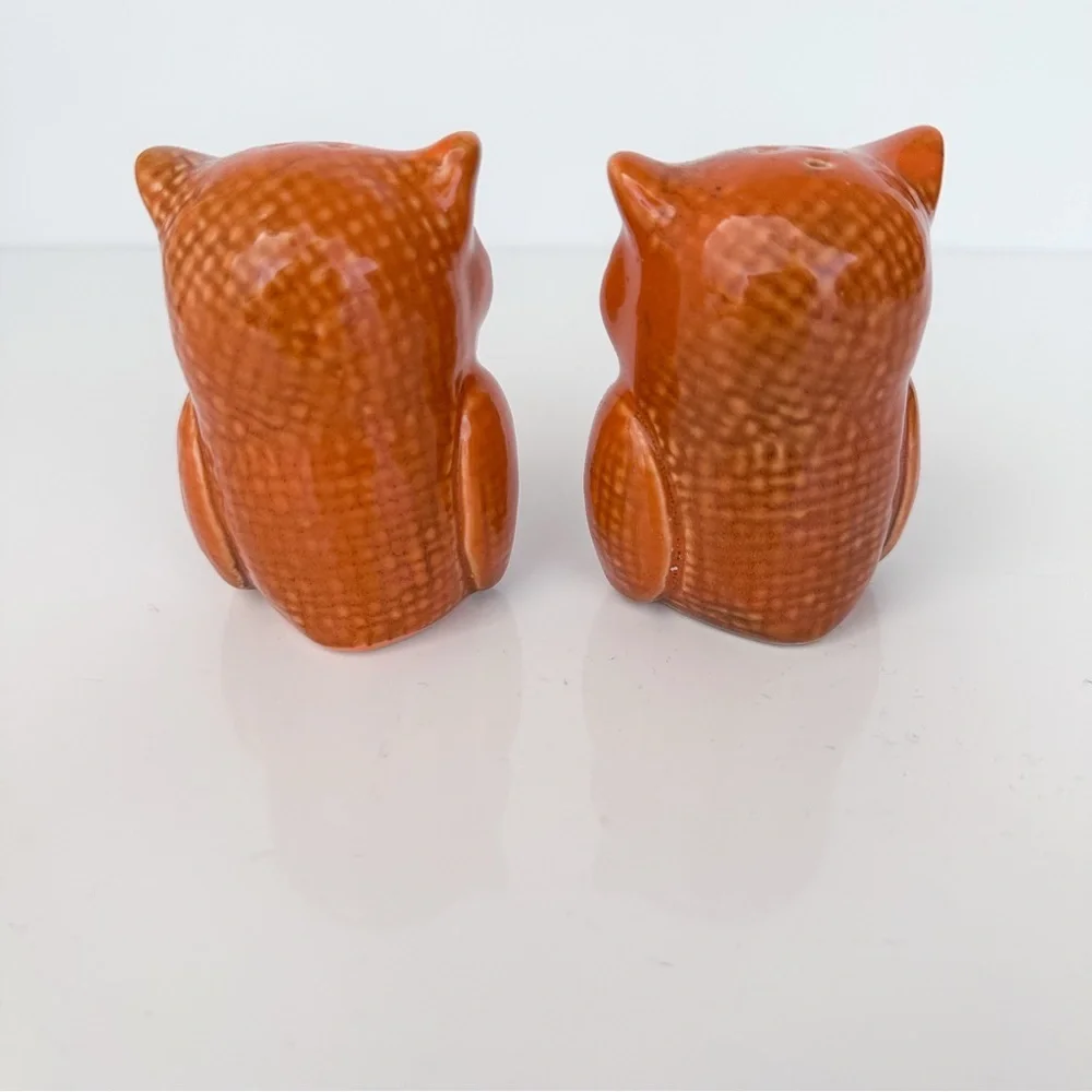 Vintage Owl Salt & Pepper Shakers Ceramic Brown Mid-Century Japan Set
